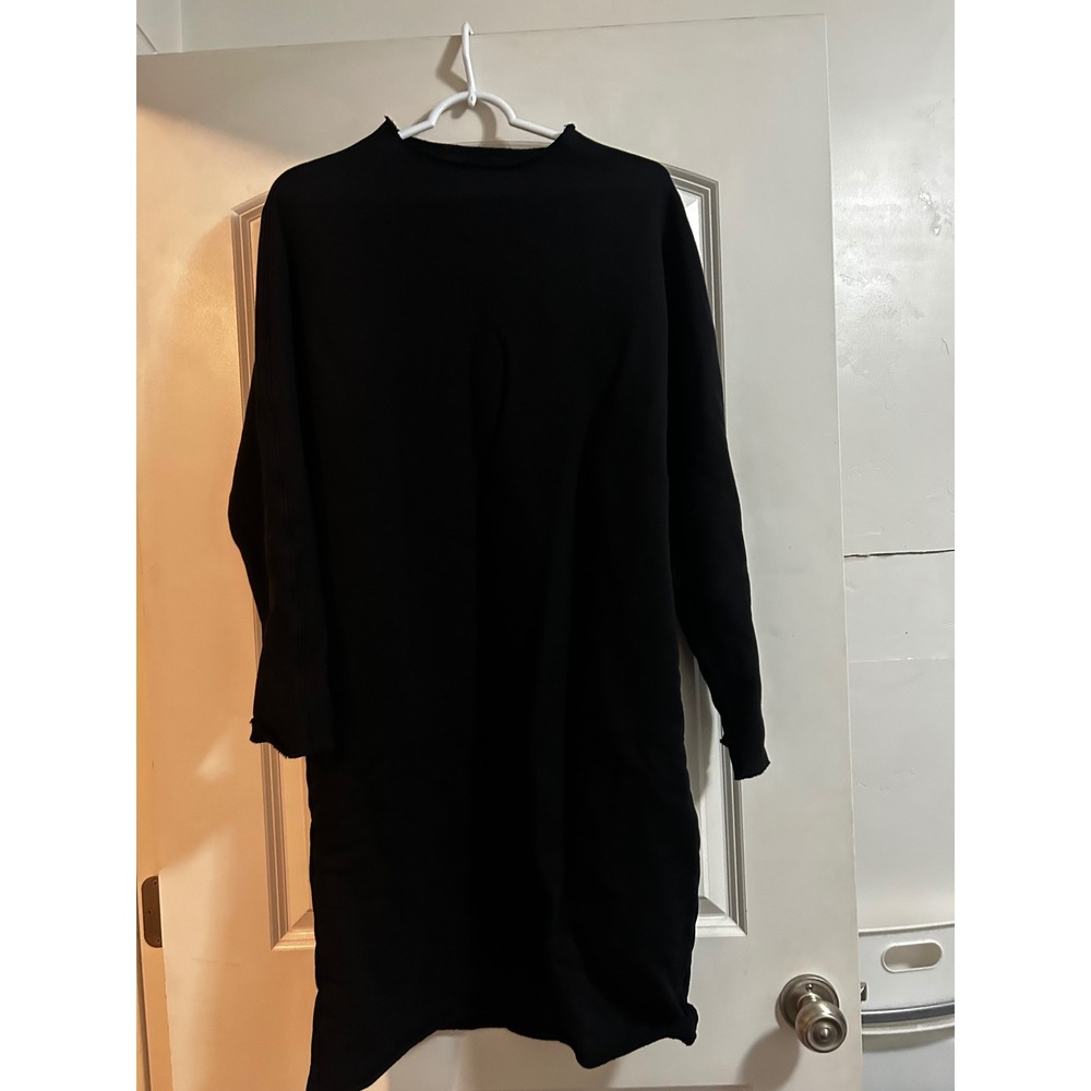Frank & Eileen Izzie Black Fleece Mock Neck Raw Edge Sweatshirt Dress Large